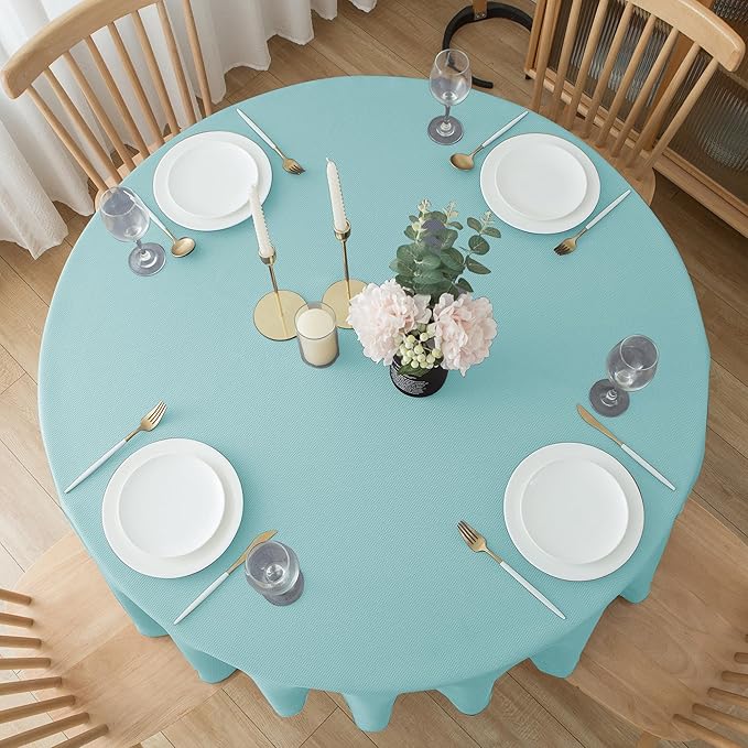 Biscaynebay Round Tablecloth 70 Inch-Auqa Blue Outdoor Fabric Table Cover-Small Circle Folding Table Cloths Linen Water Resistant for Kitchen Dining Picnic Patio Outdoor Party Restaurant Tables