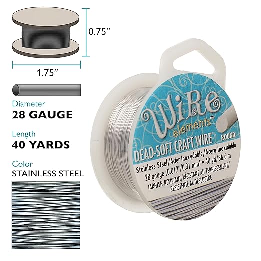 The Beadsmith Wire Elements Craft Wire – Tarnish Resistant, Soft Temper, Round, Stainless Steel Color – 0.32mm, 28 Gauge, 40 Yard Spool – Jewelry Making, Wire Wrapping, & Other DIY Crafts
