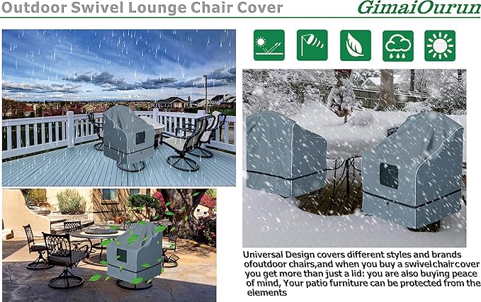 Outdoor Swivel Lounge Chair Cover 4 Pack, Waterproof Heavy Duty, (29 W x 31 D x 38.5 H inches), Gray