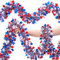 52.5Ft Patriotic Glitter Tinsel Garland Decoration, Red White Blue Star Metallic Tinsel Twist Garland, 4th of July Decor Parade Golf Cart Shiny Tinsels for Car Bike Independence Day Memorial Day Decor