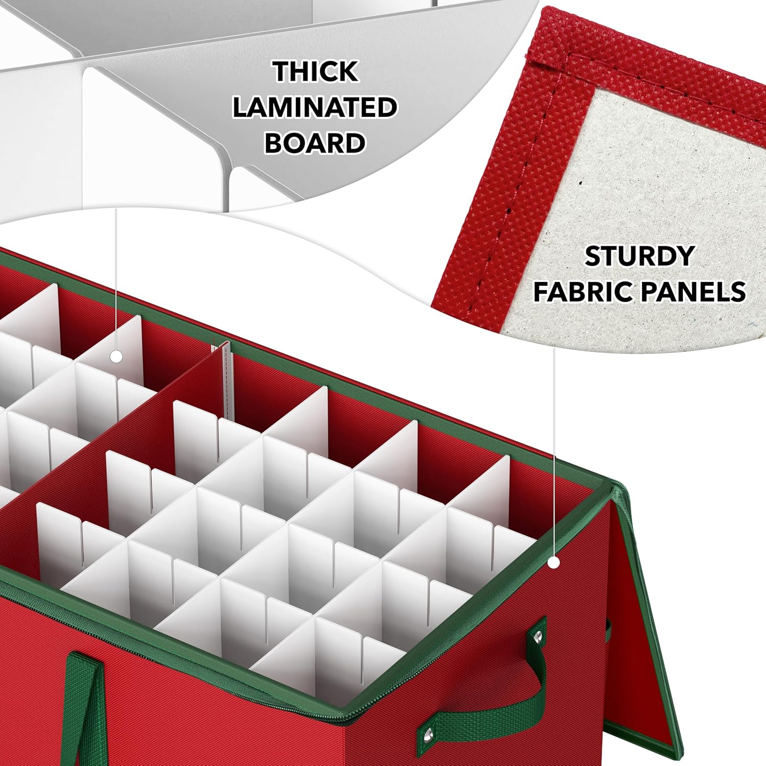 Simple Houseware Heavy-Duty Large Christmas Ornament Storage Box with Adjustable Dividers, Stores up to 128 Ornaments, Zipper Lid, Red