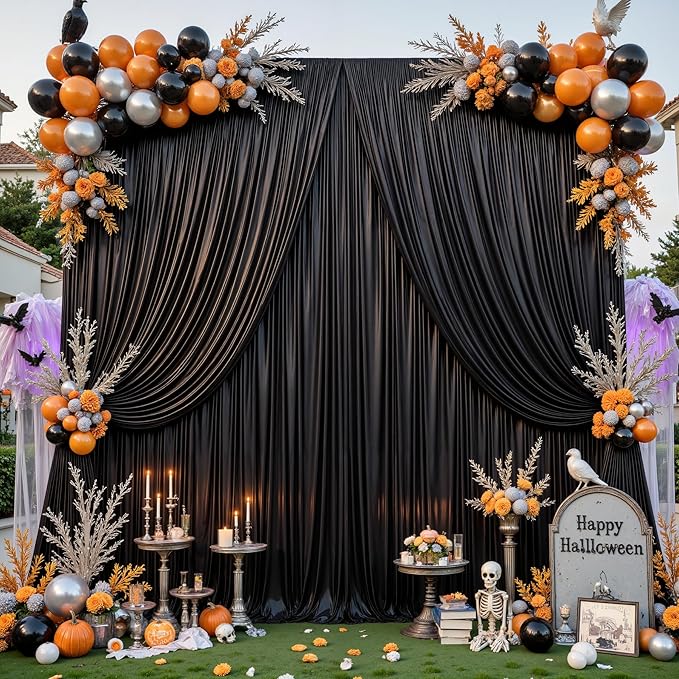 10x10 ft Black Glitter Backdrop Curtain for Parties, Wrinkle Free Satin Photo Backdrop Drapes 2 Panels 5x10FT Shimmer Back Drop Cloth for Wedding Birthday Halloween Photography Background Decor