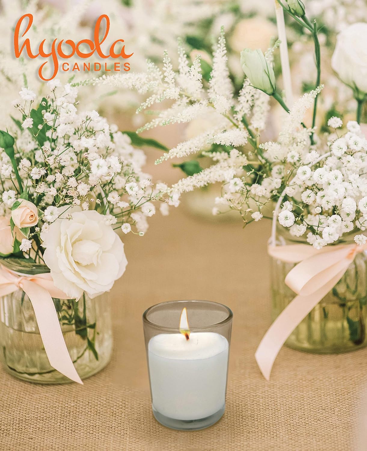 Hyoola White Votive Candles in Glass - Pack of 12 Votive Candle - 12 Hour Burn Time - Unscented Votive Candles - European Made Glass Votives