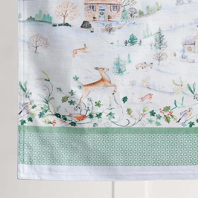 Maison d' Hermine Table Runner 100% Cotton Double Layer Table Runners 108 inches Long for Thanksgiving Christmas Decorations Home Kitchen Dining Party Wedding (Snowy World, 14.5" x 108")