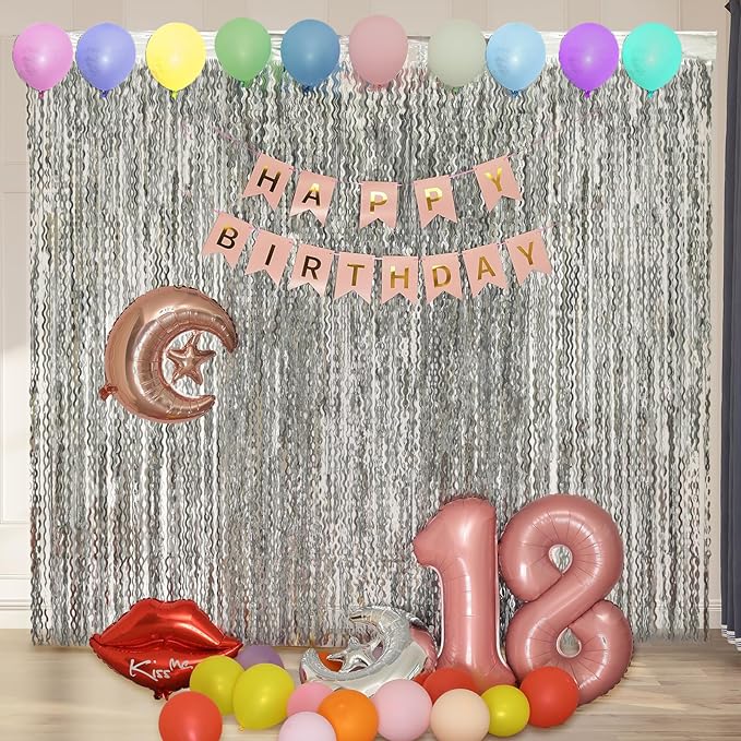 4 Pack 3.3x6.6ft Silver Foil Fringe Backdrop - Wavy Metallic Tinsel Foil Curtains Photo Booth Backdrop for Birthday Wedding Holiday | Silver Streamers Celebration Bachelorette Party Decorations
