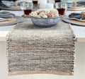 Chardin home Natural Jute Table Runner 13x90 Inch – Vintage Boho Rustic Table Decor – Handwoven Table Runner in Natural Jute and Grey – Farmhouse Dining or Console Table Accent