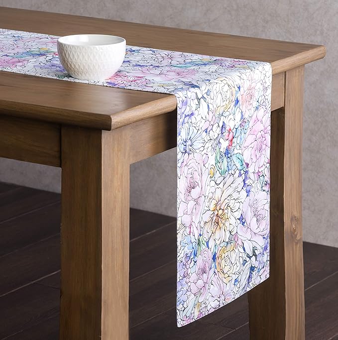 Maison d' Hermine Table Runner 100% Cotton Double Layer Table Runners 72 inches Long Decorative for Kitchen Dining Party Baby Shower Wedding Bridal Shower Spring Summer (Floral Love, 14.50" x 72")