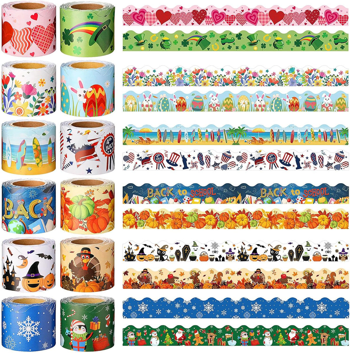 Geyee 12 Rolls 394 ft Holiday Bulletin Board Borders Seasonal Trim Decor