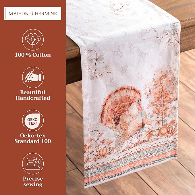 Maison d' Hermine Table Runner 100% Cotton Single Layer Table Runners 72 inches Long for Thanksgiving Christmas Decorations Home Kitchen Dining Party Wedding (Giving Thanks, 14.5" x 72")