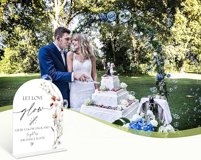 Boho Floral Let Love Glow Sign, 6 x 8 Inch White Arch Acrylic Wedding Sign with Holder, Wedding Sign for Ceremony and Reception, Wedding Decoration, Wedding Supplies - BX13