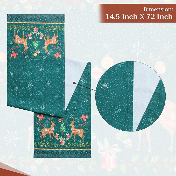 Maison d' Hermine Table Runner 100% Cotton Single Layer Table Runners 72 inches Long for Thanksgiving Christmas Decorations Home Kitchen Dining Party Wedding (Hygge Christmas, 14.5" x 72")