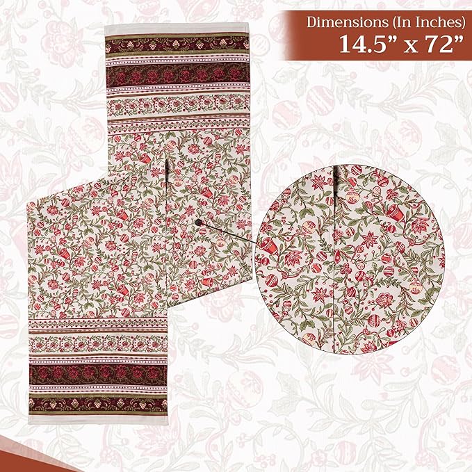Maison d' Hermine Table Runner 100% Cotton Double Layer Table Runners 72 inches Long for Thanksgiving Christmas Decorations Home Kitchen Dining Party Wedding (Reveillon Au Jardin, 14.5" x 72")