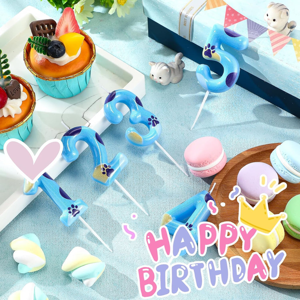 MTLEE Light Blues Dog Paw Candles Birthday Cake Decorations Cake Cupcake Topper for Boy and Girl Birthday Decoration (2)