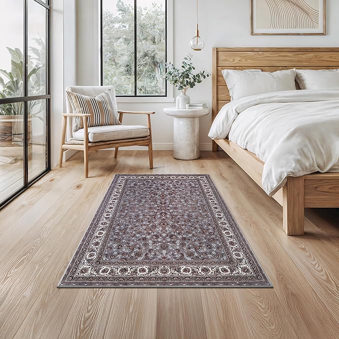 Bloom Rugs Washable Non-Slip 3' x 5' Rug - Slate Gray Traditional Oriental Area Rug for Living Room, Bedroom, Dining Room, and Kitchen - Exact Size: 3' x 5'
