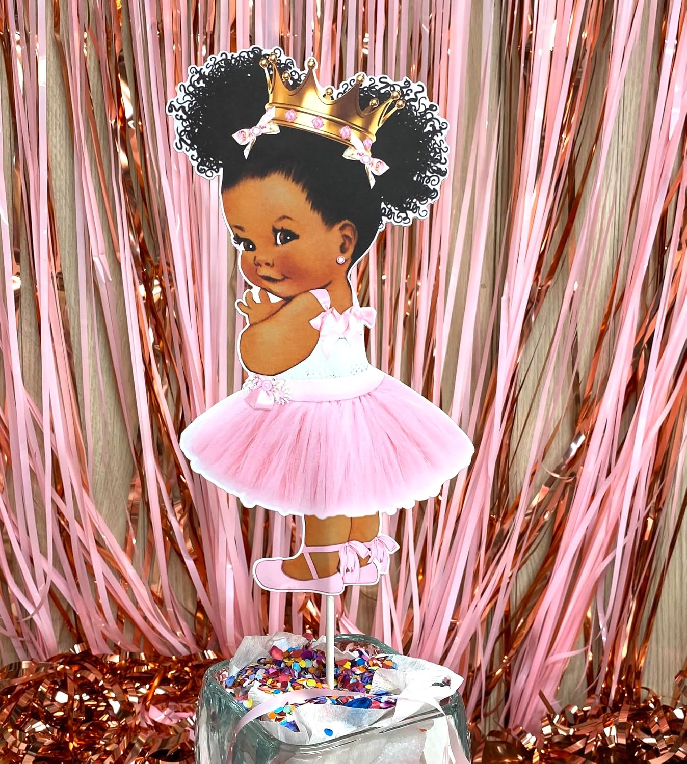 Little Princess Centerpieces Baby Shower Table Decoration 10 inches Pink Gold African American Black Royal Birthday Cake Topper (4)