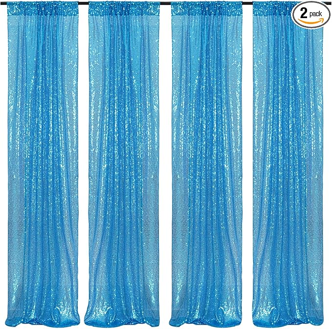 Poise3EHome Turquoise Sequin Backdrop Curtains, 4 Panels Sequin Backdrop, 2FTx8FT Sequin Curtains for Party Wedding Sequence Backdrop