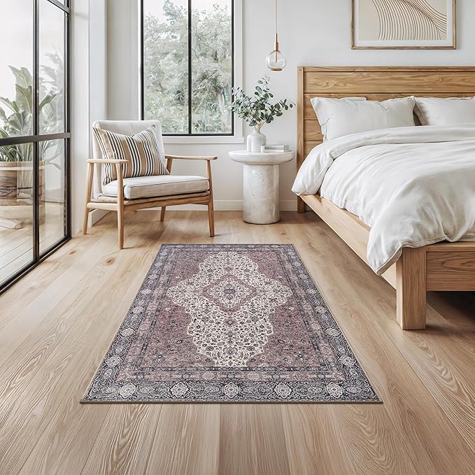 Bloom Rugs Washable Non-Slip 3' x 5' Rug - Cream/Green Traditional Medallion Area Rug for Living Room, Bedroom, Dining Room, and Kitchen - Exact Size: 3' x 5'