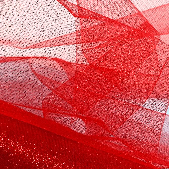 Sparkling Tulle Rolls, 15” by 30 Yards (90FT) Glitter Tulle Spool Ribbon Fabric for Wedding Birthday Bridal Shower Tutu Skirt Party Gift Wrapping (Red)
