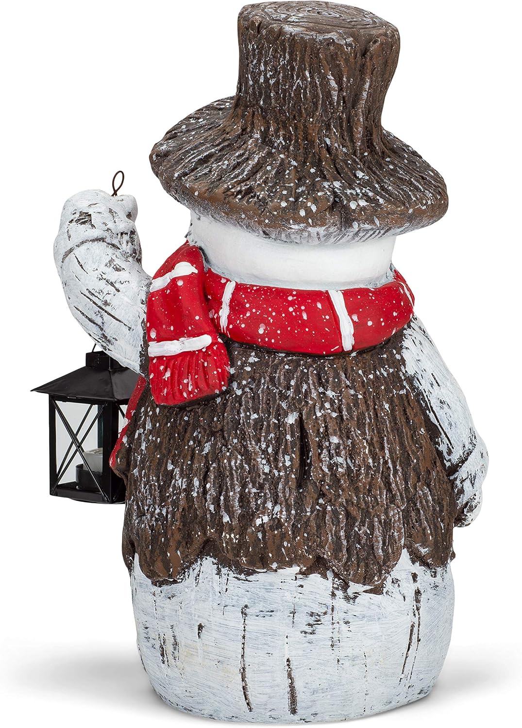 Mark Feldstein & Associates Woodsy Snowman with Lantern LED Light Up 17 Inch Resin Stone Christmas Door Greeter Figurine