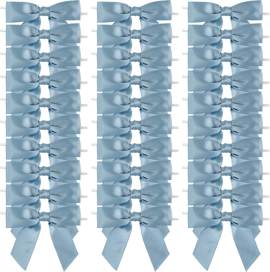 AIMUDI Dusty Blue Satin Ribbon Bows 3.5" Pre-Tied Twist Tie Bows for Treat Bags Gift Wrapping Cake Pop Goodie Bags Party Wedding Baby Shower Favor - 50 PCs