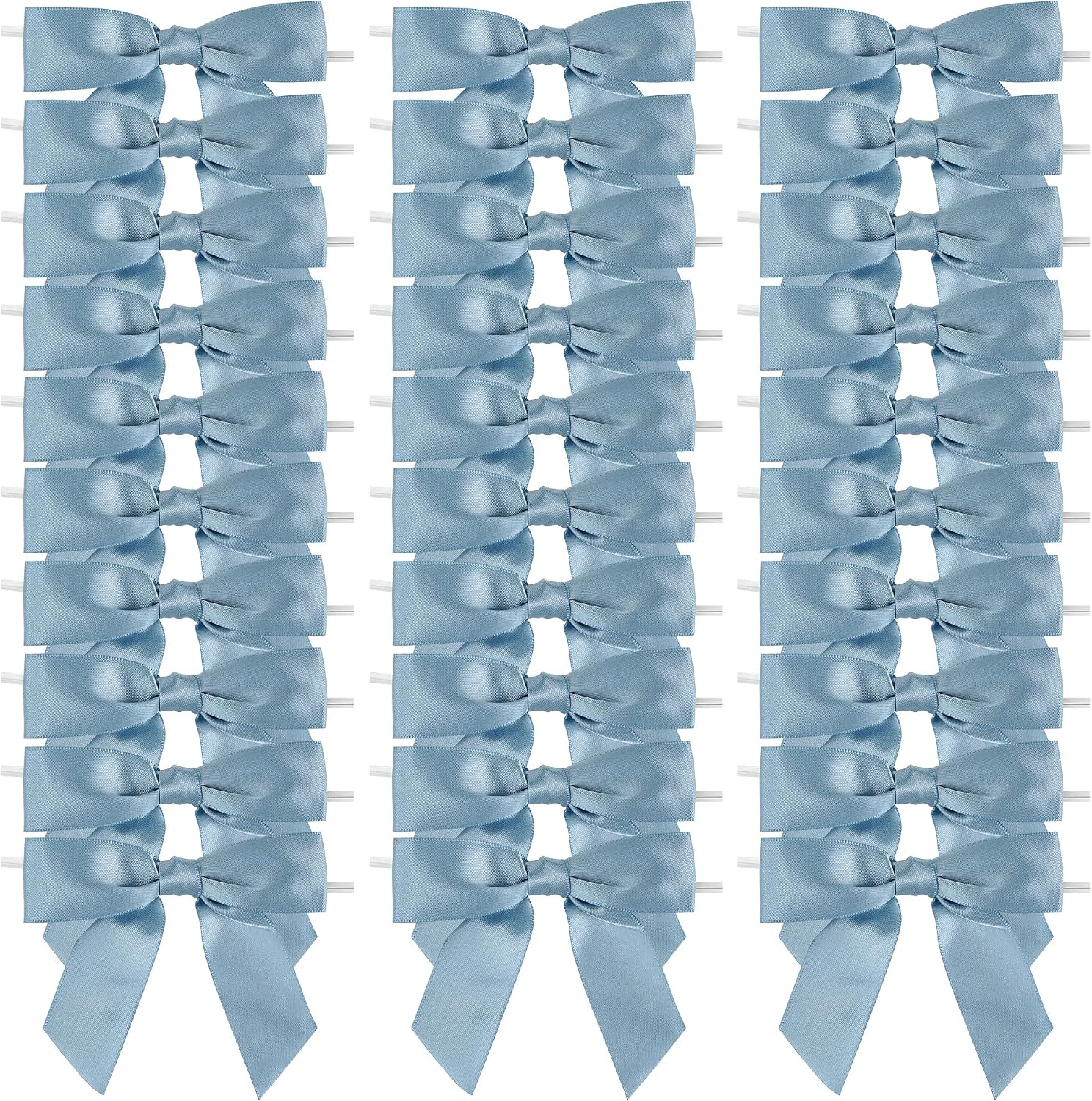AIMUDI Dusty Blue Satin Ribbon Bows 3.5" Pre-Tied Twist Tie Bows for Treat Bags Gift Wrapping Cake Pop Goodie Bags Party Wedding Baby Shower Favor - 50 PCs