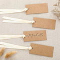 50 Pcs Name Place Cards for Table Setting Blank Wedding Place Cards with Satin Ribbon 1.57 x 3.54 Inch Hanging Gift Tags for Wedding Dinner Banquet Party Table Setting Supplies (Kraft)