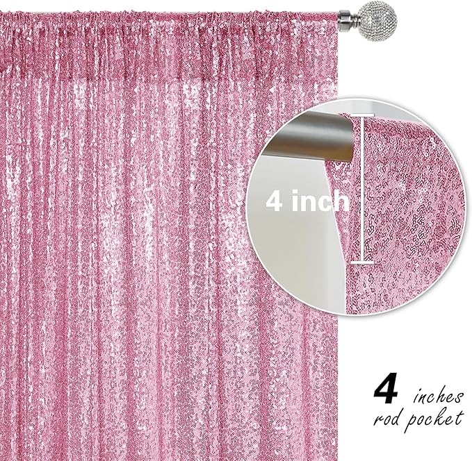 Pink Sequin Backdrop Curtain 2 Pieces 2FTx8FT Glitter Photography Backdrop for Party Wedding Birthday Christmas Decorations