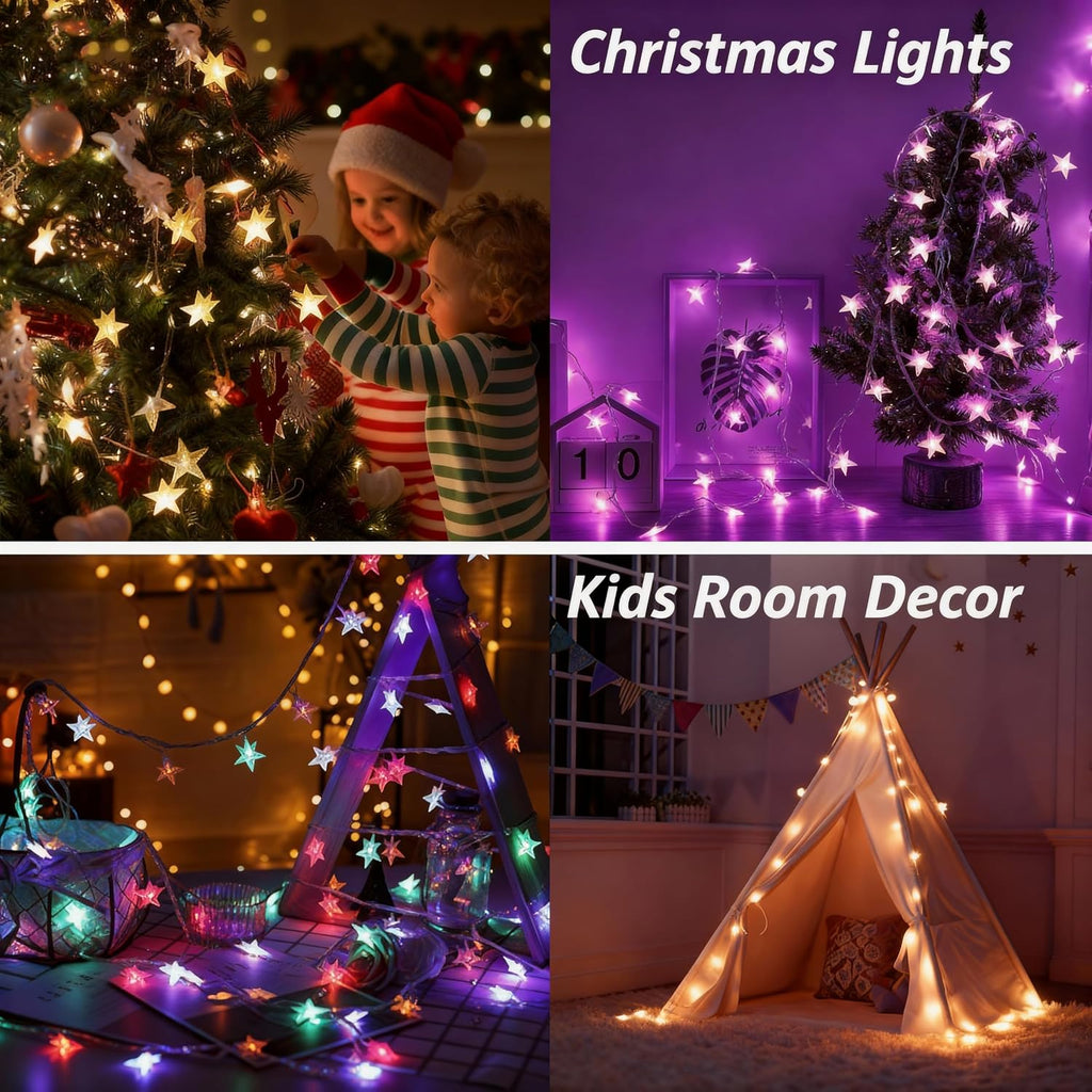 Solhice Star String Lights Battery Operated Color Changing 20ft 40 LEDs, 4th of July Decor Fairy Lights, Hanging Twinkle Lights with Remote for Outdoor Indoor Bedroom Décor