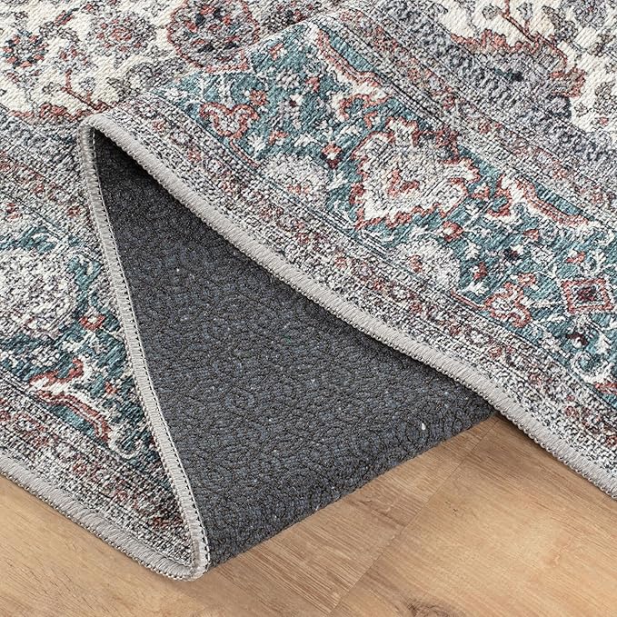 Bloom Rugs Washable Non-Slip 9' x 12' Rug - Teal/Blue/Beige Traditional Oriental Area Rug for Living Room, Bedroom, Dining Room, and Kitchen - Exact Size: 9' x 12'