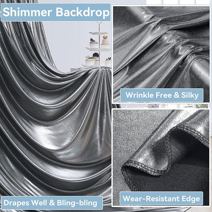 30x10 ft Wrinkle Free Black Silver Sequin Backdrop Curtain for Parties,Thick Not Fall Glitter Wedding Backdrop Drapes,6 Panels 5x10ft Shimmer Photo Back Drop Cloth for Birthday Photography Background