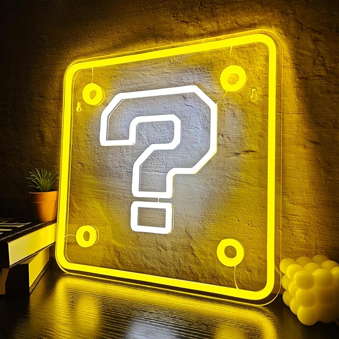 Question Block Neon Sign,Question Square Led Mario Neon Light USB Powered Led Night Lights for Game Room Wall Decor,Man Cave,Teen Boy Room Decor,Gamer Gifts for Boys, Kids
