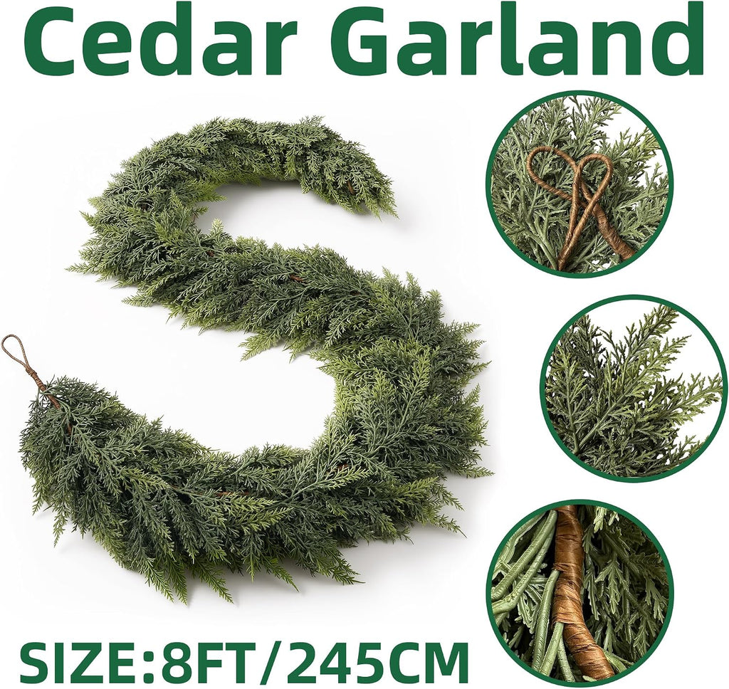 picktop 8 ft cedar garland, realistic high-density artificial shown in use
