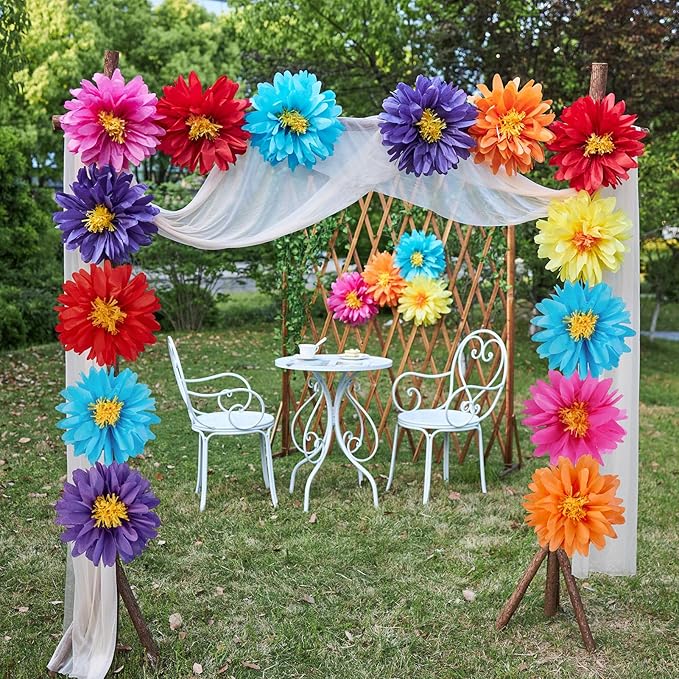 12PCS Mexican Paper Flowers Colorful Fiesta Tissue Paper Flowers Pom Poms Flowers Party Decoration for Wall Floral Carnival Wedding Birthday Craft Decor