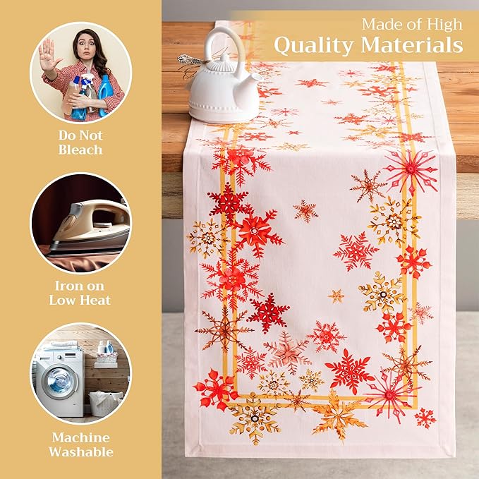 Maison d' Hermine Table Runner 100% Cotton Single Layer Table Runners 108 inches Long for Thanksgiving Christmas Decorations Home Kitchen Dining Party Wedding (Crystal Star, 14.5" x 108")
