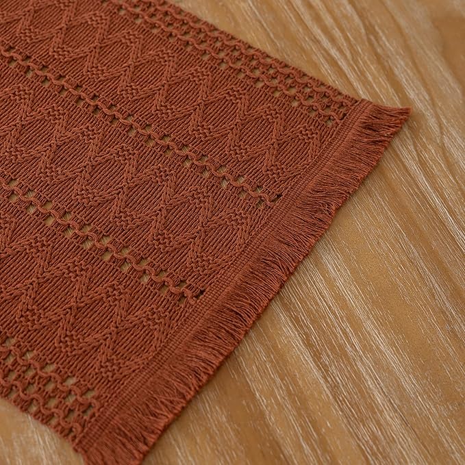 Boho Rust Table Runner for Home Decor 12x72 Inches Farmhouse Macrame Burlap Jute Rustic Dining Kitchen Centerpiece Bohemian Decor French Country Baby Bridal Shower Decorations