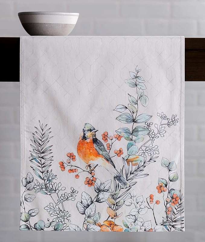 Maison d' Hermine Table Runner 100% Cotton Double Layer Table Runners 108 inches Long for Thanksgiving Christmas Decorations Home Kitchen Dining Party Wedding (Whitish Shabby Chique, 14.5" x 108")