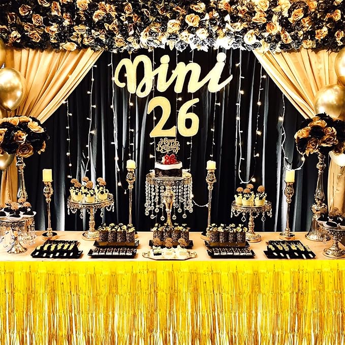 4 Pack 29x108 Inch Metallic Foil Fringe Tinsel Table Skirts for Rectangle Tables Streamer Curtains Backdrop for Wedding, Birthday, Parade Floats, Christmas, Halloween Party Decoration(Gold)