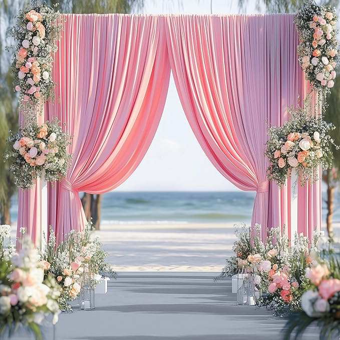 20ftx12ft Wrinkle Free Pink Backdrop Curtain, 4 Panels 12FT Height Pink Wedding Backdrop Drapes, Silky Polyester Back Drop Cloth for Birthday Photography Background Party Backdrop Draping