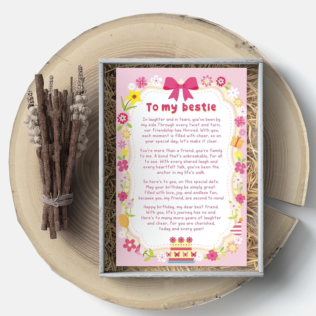 Poem Birthday Card for Bestie, Heartfelt Happy Birthday Card Gift for Bestie Best Friend BFF Closest Friend, Friendship Cards for Her, Thank You Gift