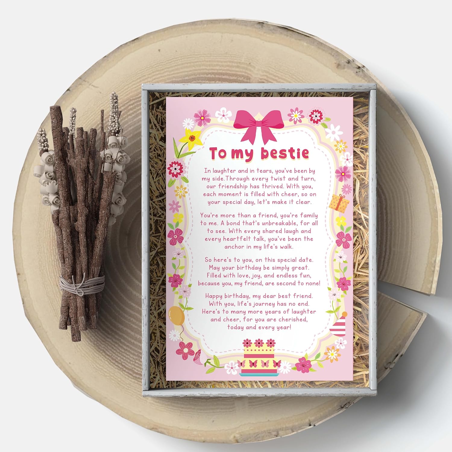Poem Birthday Card for Bestie, Heartfelt Happy Birthday Card Gift for Bestie Best Friend BFF Closest Friend, Friendship Cards for Her, Thank You Gift