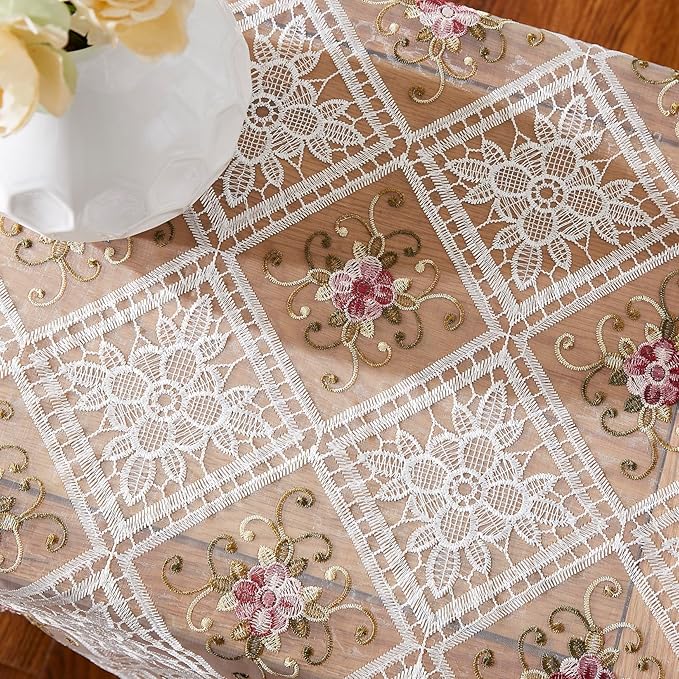 Warm Home Designs 36 x 36 Square Tablecloth - White Embroidered Table Cover for Coffee Table, Vintage Kitchen - VTC White 36 Square