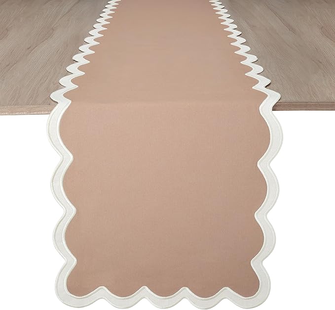 Folkulture Table Runners | Fall Table Runner 72 inches Long | Scallop Table Runner for Fall Decor or Boho Decor | Brown Table Runners for Dining Room | Thanksgiving Decorations for Home