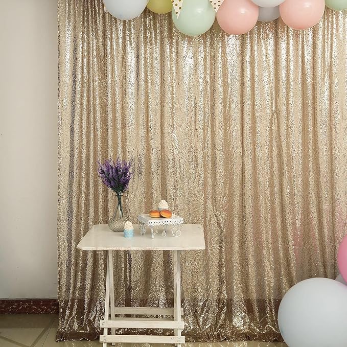 JYFLZQ Champagne Sequin Backdrop Curtains 7ft x 7ft 1 Panel Glitter Photo Booth Backdrops Sparkly Photography Background Drapes for Parties Wedding Bridal Showers