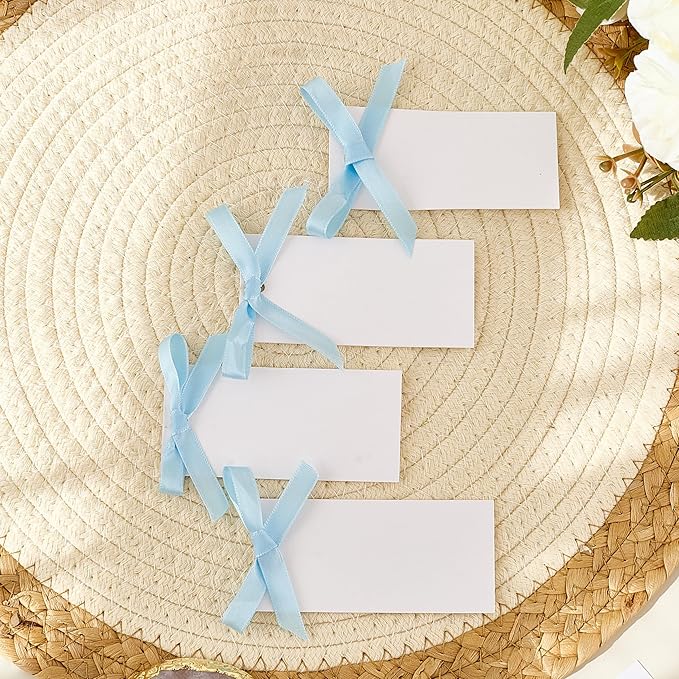 60pcs Wedding Banquet Place Cards for Table Setting.Name Table Cards .Name Cards with Ribbons. Can be Used for Wedding Banquet Table Decoration and Present Tags for Parties (Sky Blue)