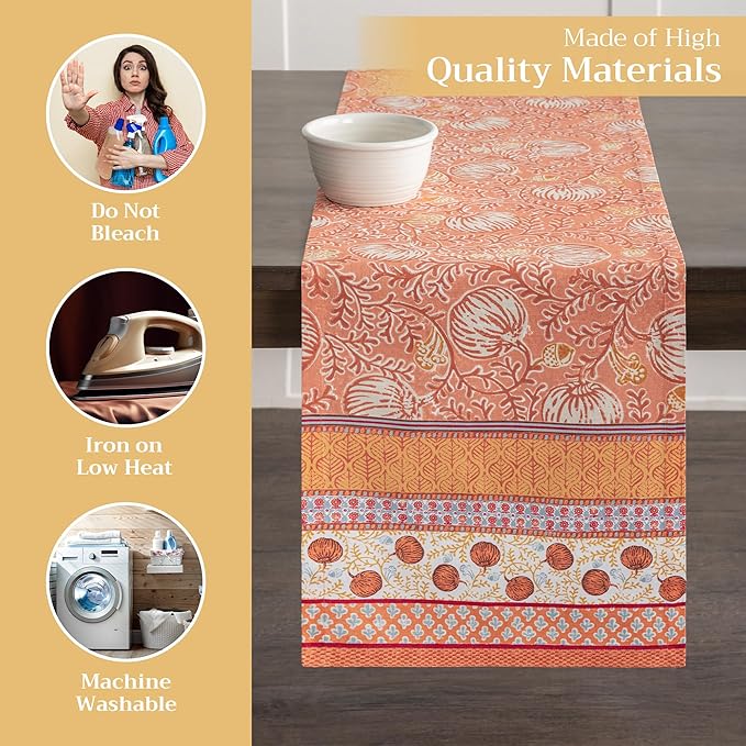 Maison d' Hermine Table Runner 100% Cotton Single Layer Table Runners 108 inches Long for Thanksgiving Christmas Decorations Home Kitchen Dining Party Wedding (Harvest Festival, 14.5" x 108")