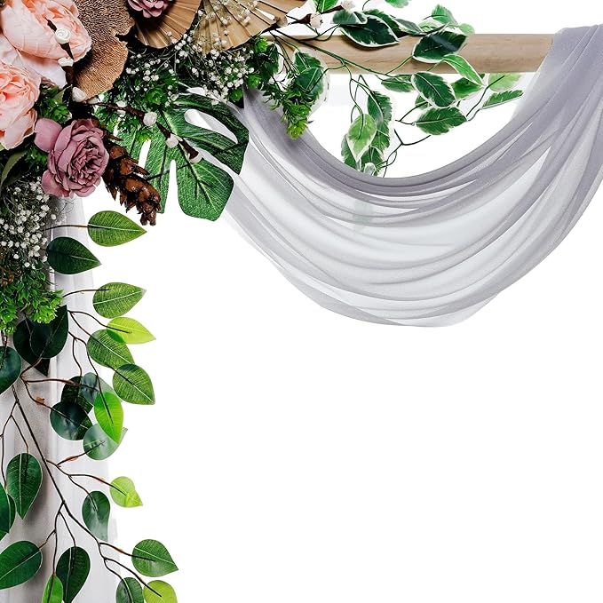 VDS Pack of 2 Panel (30 Inch X 50 Feet) Wedding Arch Draping Fabric Sheer Chiffon Fabric Drapery for Wedding Ceremony Reception Swag Backdrop Canopy Chuppah ARBO Altars Decoration (Cool Grey)