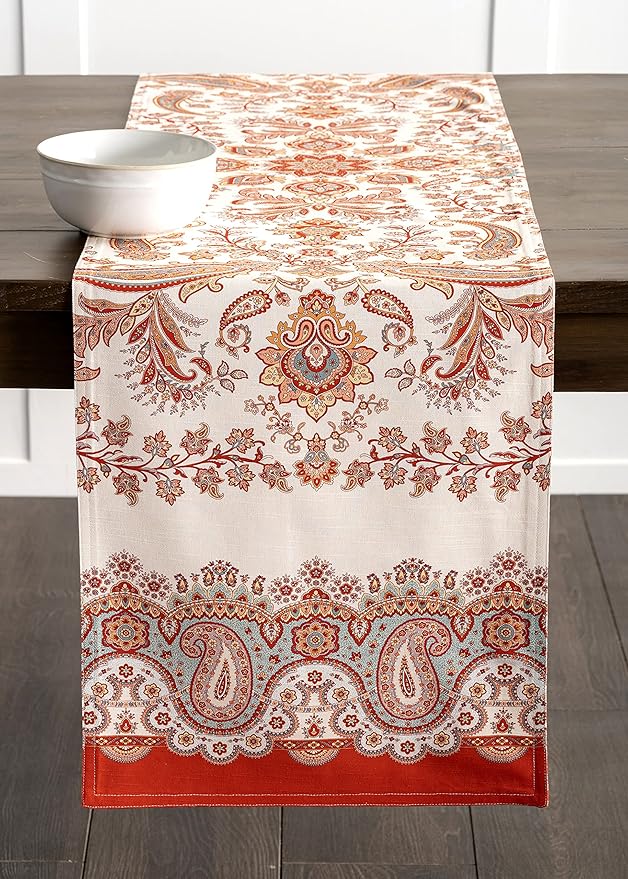 Maison d' Hermine Table Runner 100% Cotton Double Layer Table Runners 72 inches Long Decorative for Home Kitchen Dining Party Baby Shower Wedding Bridal Shower (Cachemire, 14.50" x 72")
