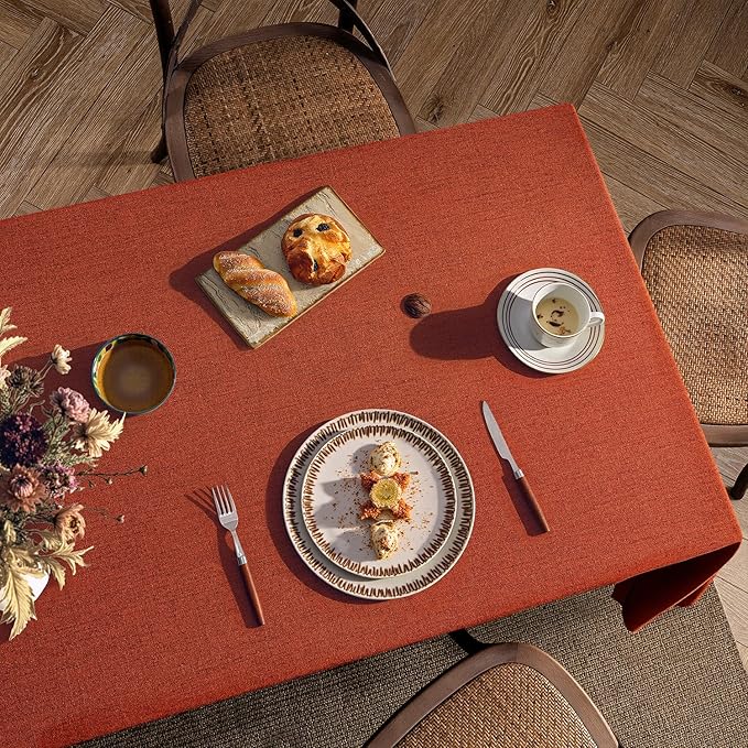 MIULEE Burnt Orange Linen Tablecloth 52x70 Inch Rectangle Table Cloth Waterproof,Stain Resistant & Wrinkle Resistant for Dining Party Wedding