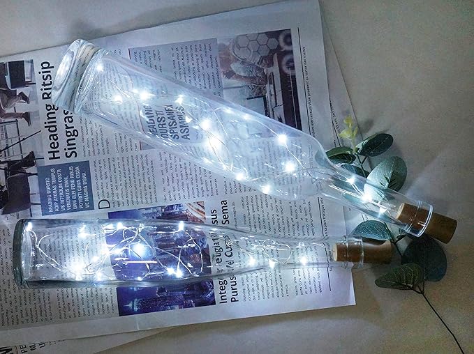 Wine Bottle Lights with Cork, Battery Operated 30 Pack 20 LED Cork Shape Silver Wire Fairy Mini String Lights(No Bottles) for DIY, Party, Decor, Christmas, Halloween,Wedding (30, Cool White)