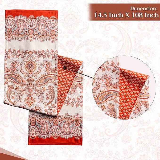 Maison d' Hermine Table Runner 100% Cotton Double Layer Table Runners 108 inches Long for Thanksgiving Christmas Decorations Home Kitchen Dining Party Wedding (Cachemire, 14.5" x 108")